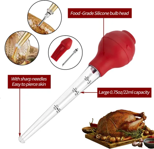 Miniatura 3 de JY COOKMENT Baster de pavo con cepillo para untar barbacoa, jeringa para hornear en casa y asar pavo, incluye bombilla de silicona desmontable