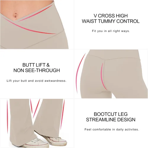 Miniatura 85 de HEGALY Pantalones de yoga acampanados para mujer, leggings cruzados, suaves, de cintura alta, pantalones casuales de entrenamiento con corte de bota