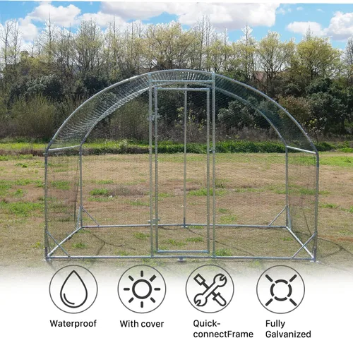Miniatura 6 de Gallinero de metal grande, jaula para aves de corral galvanizada con forma de cúpula con cubierta impermeable y anti-ultravioleta y puerta