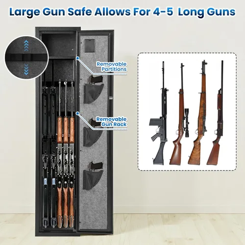 Miniatura 4 de Caja fuerte para armas 7-8, caja fuerte para rifles y pistolas, gabinete de armas para pistolas largas y escopetas con seguridad de acceso dual