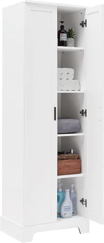 Miniatura 3 de Armario de almacenamiento/despensa, almacenamiento alto de madera con dos puertas con estantes ajustables, armario de despensa de cocina Blanco