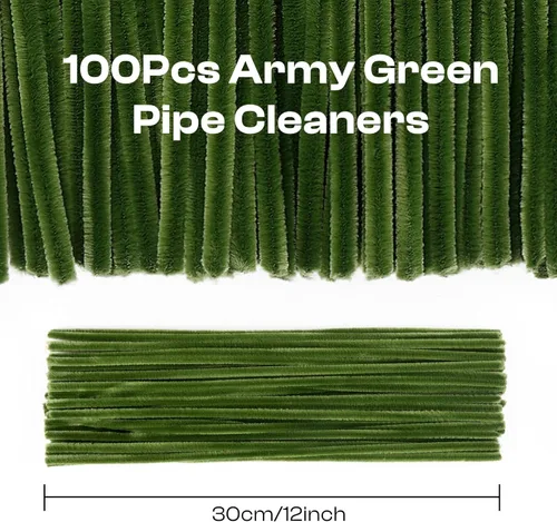 Miniatura 2 de Caydo 100 piezas de limpieza de tuberías verde militar, tallos de felpilla flexibles para proyectos de manualidades y decoraciones del día
