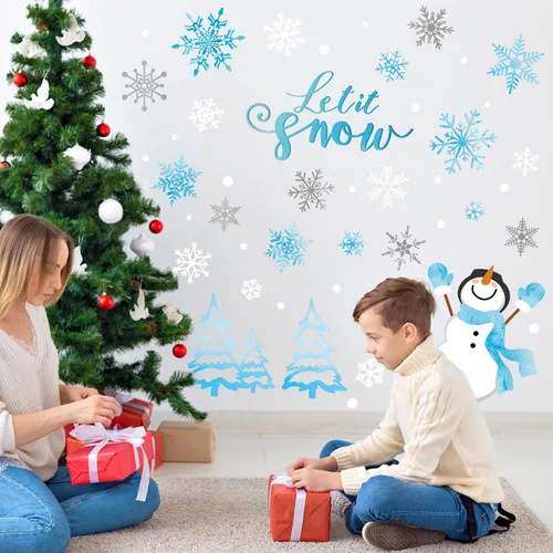 Miniatura 4 de Calcomanías de pared de copo de nieve de invierno, calcomanías de pared para ventana de Navidad, calcomanías de mural para decoración de fiestas