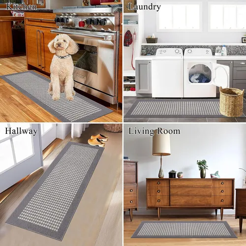 Miniatura 8 de Ileading Alfombra de pasillo para cuarto de servicio de 50,8 cm x 150,8 cm, alfombrillas absorbentes de agua para piso de cocina, alfombras