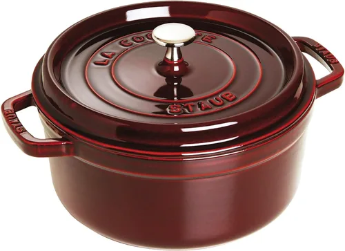 Staub Horno Holandés Redondo de Hierro Fundido, Fabricado en Francia, Grenadine, 4 cuartos, Sirve para 4-6 personas