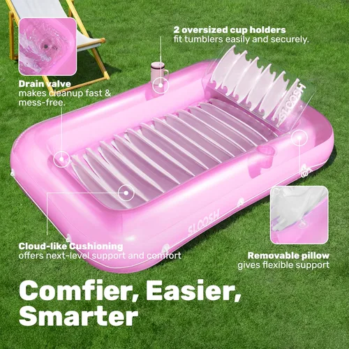 Miniatura 4 de Flotador inflable para piscina de bronceado Sloosh, 70" x 46" flotadores de piscina, tamaño adulto con almohada, 4 en 1 balsa de baño de bronceado
