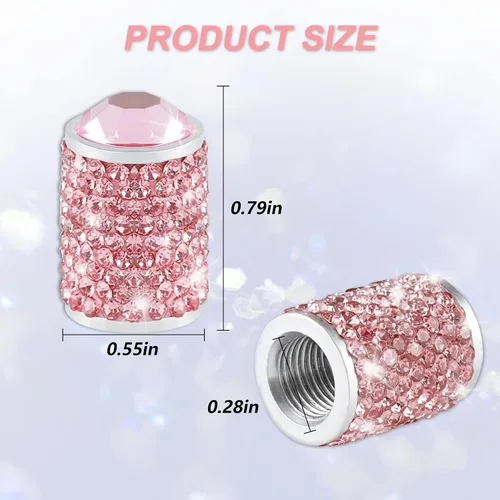 Miniatura 2 de Alpmosn Tapones para válvula de neumático de automóvil, 4 tapas de válvula de neumático brillantes, tapones de cristal brillantes para mujeres, Rosa