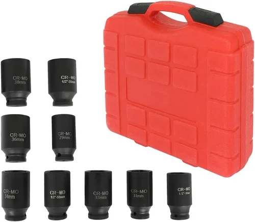 Miniatura 6 de Juego de dados de eje de impacto profundo de 1/2 pulgada de 1/2 pulgada, junta de husillo Cr-V, dados de tuerca de rueda de alto par para la mayoría