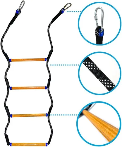 Miniatura 2 de Escalera de cuerda para barco, cuerda de escalada resistente de 450 libras de resistencia, línea de poliéster reforzada de 0.55 pulgadas, diseño
