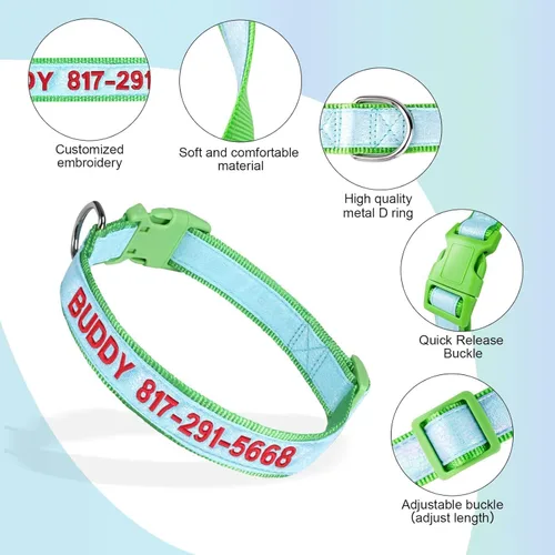 Miniatura 3 de Collares de perro personalizados reflectantes Wlitchi, collares de identificación luminosa personalizados bordados con nombre y número de teléfono