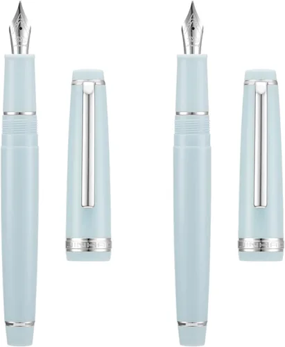 2 PCS Jinhao 82 Pluma estilográfica de resina Iridium, plumín extrafino e fino con convertidor, juego de plumas de escritura azul claro con clip