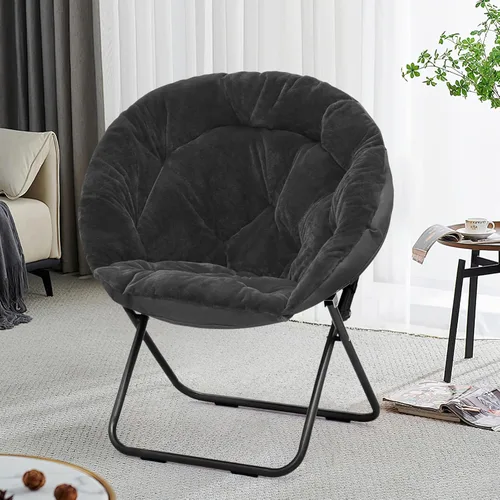 Miniatura 5 de Silla redonda y cómoda, con marco de metal, acogedora silla plegable de piel sintética para adultos, silla Papasan Moon plegable para dormitorio