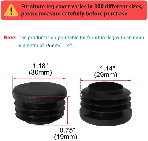 Miniatura 2 de uxcell Tapón redondo acanalado de plástico de 1.18 pulgadas y 1.181 in de diámetro exterior de tubo negro, 8 piezas, 1.14 pulgadas de diámetro