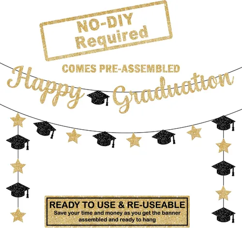 Miniatura 3 de Cartel de feliz graduación con purpurina – No DIY, pre-encordado Cartel de feliz graduación para decoraciones de fiesta de graduación 2026
