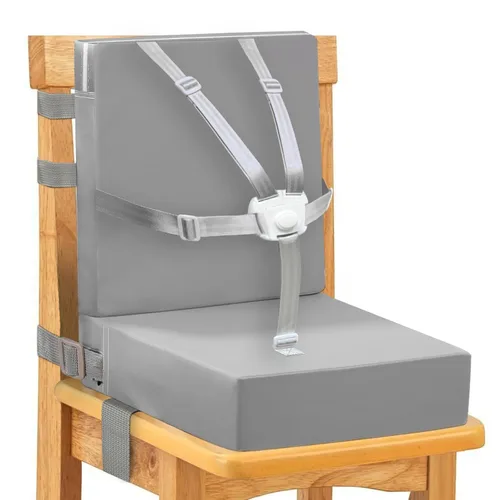 Asiento elevador para mesa de comedor para niños pequeños, hebilla de 5 puntos, asiento elevador para mesa con respaldo, PU impermeable, fácil Gris