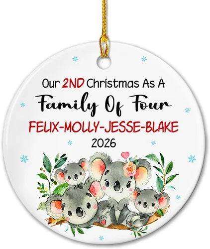 Miniatura 13 de Adorno de cerámica personalizado de cinco medias con nombres y año personalizados, nuestra primera Navidad como familia de cinco, nuestros primeros