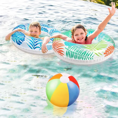 Miniatura 3 de 90shine 7 piezas de flotadores de piscina Luau: anillos de natación hawaianos con bolas de playa de 13.5" - tubos inflables flotadores juguetes
