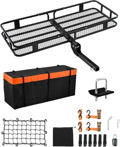 Miniatura 11 de VEVOR Portaequipajes de Enganche de 53 x 19 5 pulgadas, Cesta de Montaje para Remolque con Capacidad de 500 libras, Rack Portaequipajes de Acero que