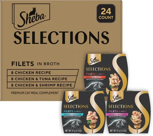 Miniatura 11 de Sheba Selections - Filetes en Caldo para Gatos Adultos, Receta de Pollo y Camarón, 1.3 oz. Tazas, 12