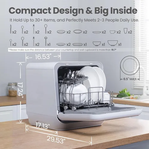 Miniatura 4 de COMFEE' Lavavajillas Portátil de Encimera con Tanque de Agua Integrado de 5L, No Necesita Conexión, 6 Programas, Rociado Dual de 360°, Función