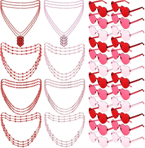 Miniatura 6 de Ferreve 48 piezas de accesorios de fiesta del 4 de julio, incluye 24 collares de cuentas patrióticas, 24 lentes de sol de corazón, gafas redondas