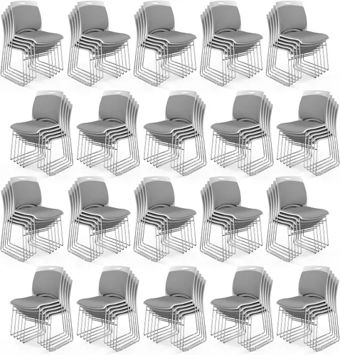 Miniatura 19 de VINGLI Juego de 4 sillas apilables de oficina con base de trineo de metal, asiento y respaldo ergonómicos acolchados de plástico, capacidad de 350