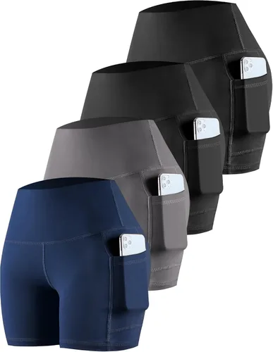 Miniatura 18 de CHRLEISURE - Pantalones cortos de ciclismo para mujer con bolsillos de licra, cintura alta, con control de abdomen para entrenamiento, yoga