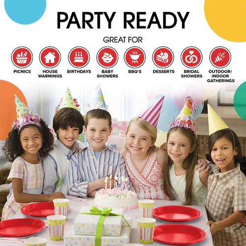 Miniatura 6 de Party Solids Platos de plástico rojo para fiesta de 7 pulgadas, platos desechables rojos para suministros de fiesta, 100 piezas, juego de vajilla