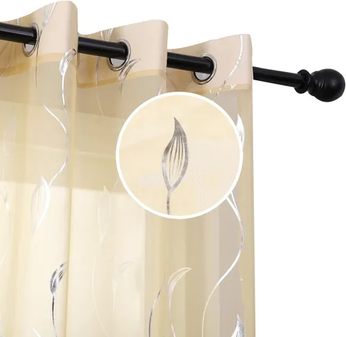 Miniatura 17 de Youleyar - 2 paneles de cortinas de gasa con estampado de lámina dorada, con ojales en la parte superior, para ventana, de 63 pulgadas de largo