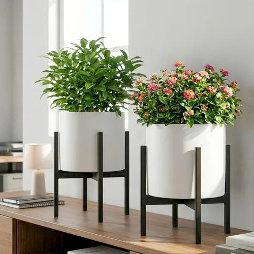 Miniatura 6 de FaithLand Soporte para plantas de mediados de siglo para interiores y exteriores (sin maceta de 8 pulgadas), soporte de metal para macetas, soporte