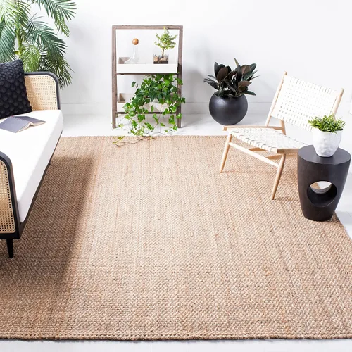 SAFAVIEH Alfombra de Área 9x12 pies - Colección de Fibra Natural - Grande - Marrón Natural, Yute Hecho a Mano, Diseño de Tejido de Canasta (NF401A)
