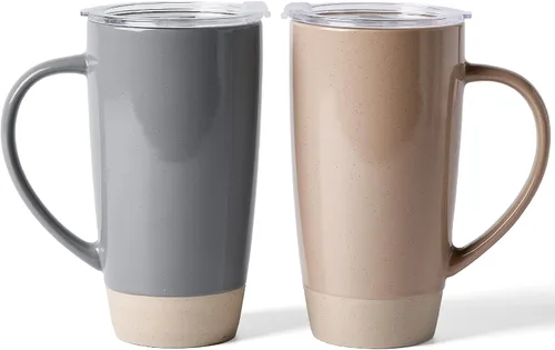 Miniatura 22 de famiware Jupiter - Taza de café grande de 20 onzas con tapa, taza de cerámica con asa para café con leche, té, cacao, leche, hogar y oficina, apta