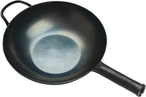 Miniatura 13 de ZhenSanHuan Wok de Hierro Martillado a Mano con Fondo Plano Apto para Inducción (32CM, Mango de Hierro)