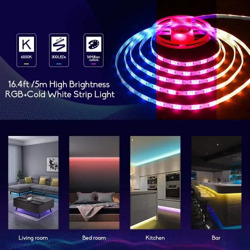 Miniatura 5 de GIDEALED Kit de tira de luces LED RGBW WiFi inteligente compatible con Alexa y Google Assistant, controlador LED RGBW con 24 teclas RF Romote