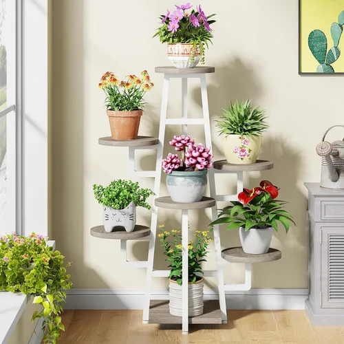 Tribesigns Soporte para plantas de 7 niveles para interiores, estante alto para múltiples plantas, soporte para macetas de esquina de madera,