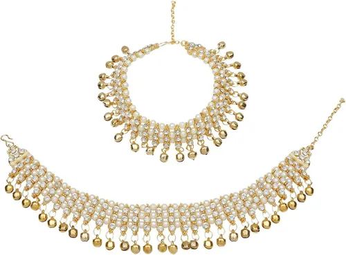 Efulgenz Indian Bollywood Faux Kundan Pearl Wedding Bridal Anklet Pair Bracelet Payal Foot Jewelry
