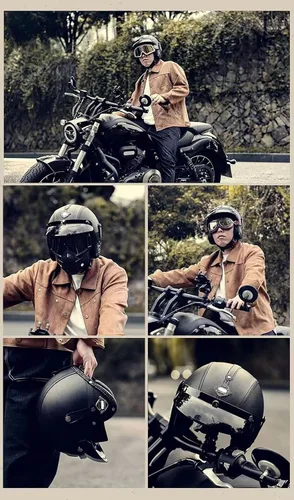 Miniatura 7 de Casco retro de motocicleta con Bluetooth, casco de cuero Jet con gafas personalizadas, medio casco de motocicleta 3/4 aprobado por DOT, casco