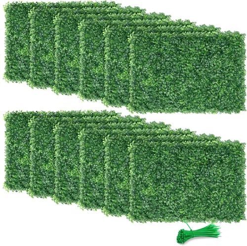 Miniatura 11 de Paneles de setos artificiales de boj de 10 x 10 pulgadas, 24 piezas de pantalla de privacidad de vegetación sintética, decoración de pared