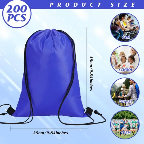 Miniatura 2 de Roowest 200 piezas de mochila deportiva con cordón ajustable, bolsas de cordón para fiestas, para mujeres, hombres, viajes al gimnasio, Azul marino