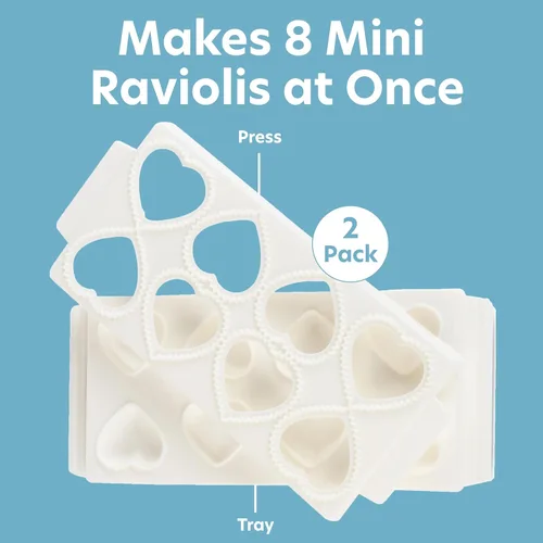 Miniatura 2 de Mini moldes para ravioles de corazón (2 unidades) - Máquina de pasta rellena casera - Bandeja de 2 piezas y prensa para hacer 8 raviolis rellenos