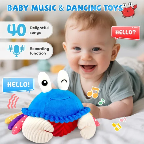 Miniatura 2 de Juguetes para bebés de 12 a 18 meses, juguete de peluche musical de cangrejo que gatea - 40 canciones y función de grabación, juguete de tiempo