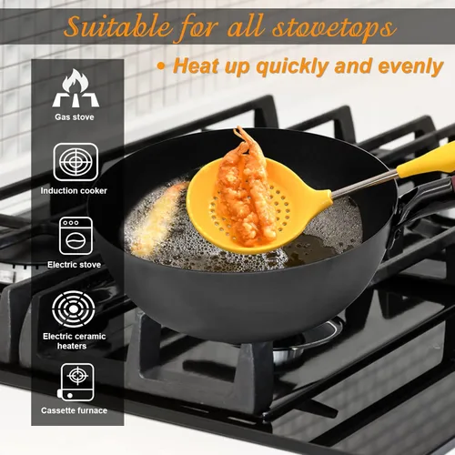 Miniatura 3 de Sartén con tapa, sartén antiadherente de acero al carbono de 10 pulgadas, wok y sartenes para estufas eléctricas, de inducción y de gas