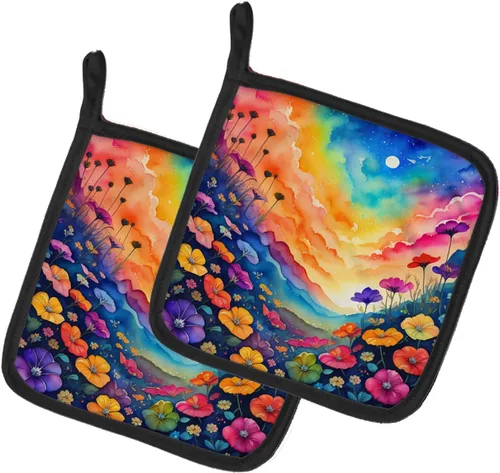 Miniatura 80 de Caroline's Treasures Juego de soportes para ollas de cocina coloridos de Asters, resistentes al calor, almohadillas calientes para cocinar, hornear