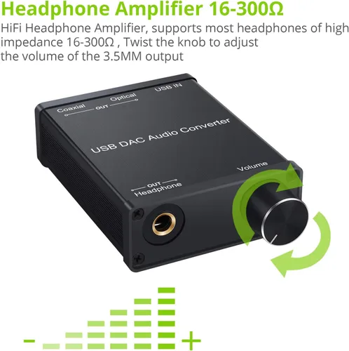 Miniatura 3 de LiNKFOR Amplificador USB DAC y auriculares, coaxial/óptico/salida de auriculares de 0.250 in, USB a coaxial S/PDIF convertidor digital a analógico