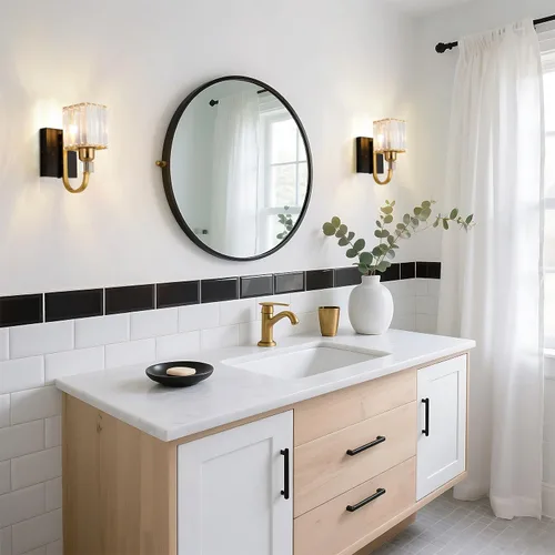 Miniatura 9 de Aplique de pared moderno de cristal con enchufe, lámpara de pared montada en negro dorado, lámpara de tocador enchufable con interruptor