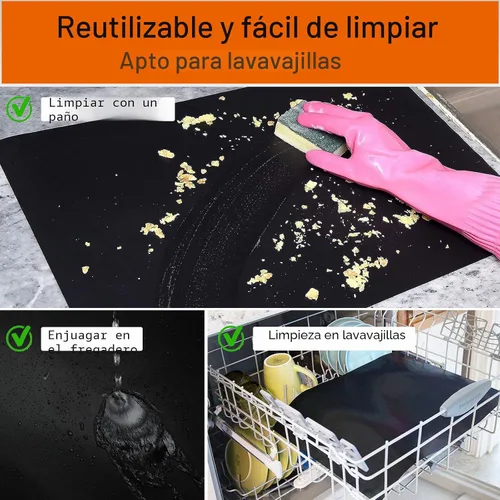 Miniatura 5 de Revestimientos para horno para la parte inferior del horno, 16 x 24 pulgadas de grosor, antiadherentes, antiadherentes, forros de horno Negro