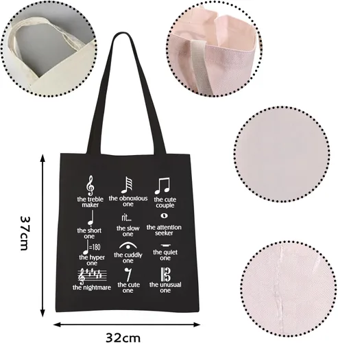 Miniatura 4 de VAMSII Divertida bolsa de mano con notas musicales para profesores, productores, amantes, banda de lona con tema de notas musicales