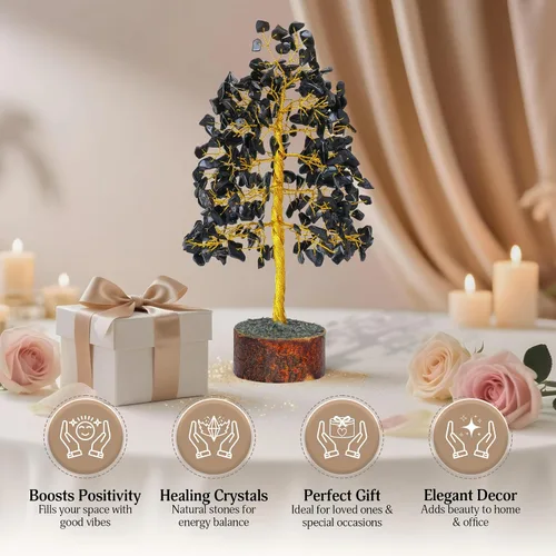 Miniatura 6 de FASHIONZAADI Árbol de Gemas de Turmalina Negra - Árbol Bonsái de Dinero Feng Shui para Decoración del Hogar - Regalo Espiritual de Cristal