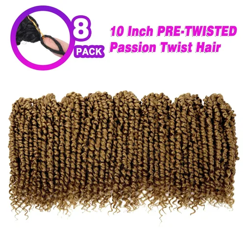 Miniatura 2 de Bileaf Cabello de Ganchillo Passion Twist Pre-retorcido de 10 Pulgadas, 8 Paquetes de Ganchillo Passion Twist, Cabello Corto Passion Twist
