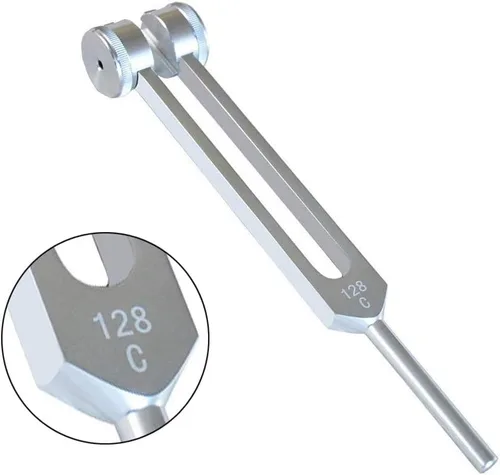 Miniatura 2 de Tenedor de afinación, 128 Hz, pesas de aluminio de grado clínico nervioso/sensorial con martillo de silicona y paño de limpieza, empaquetado
